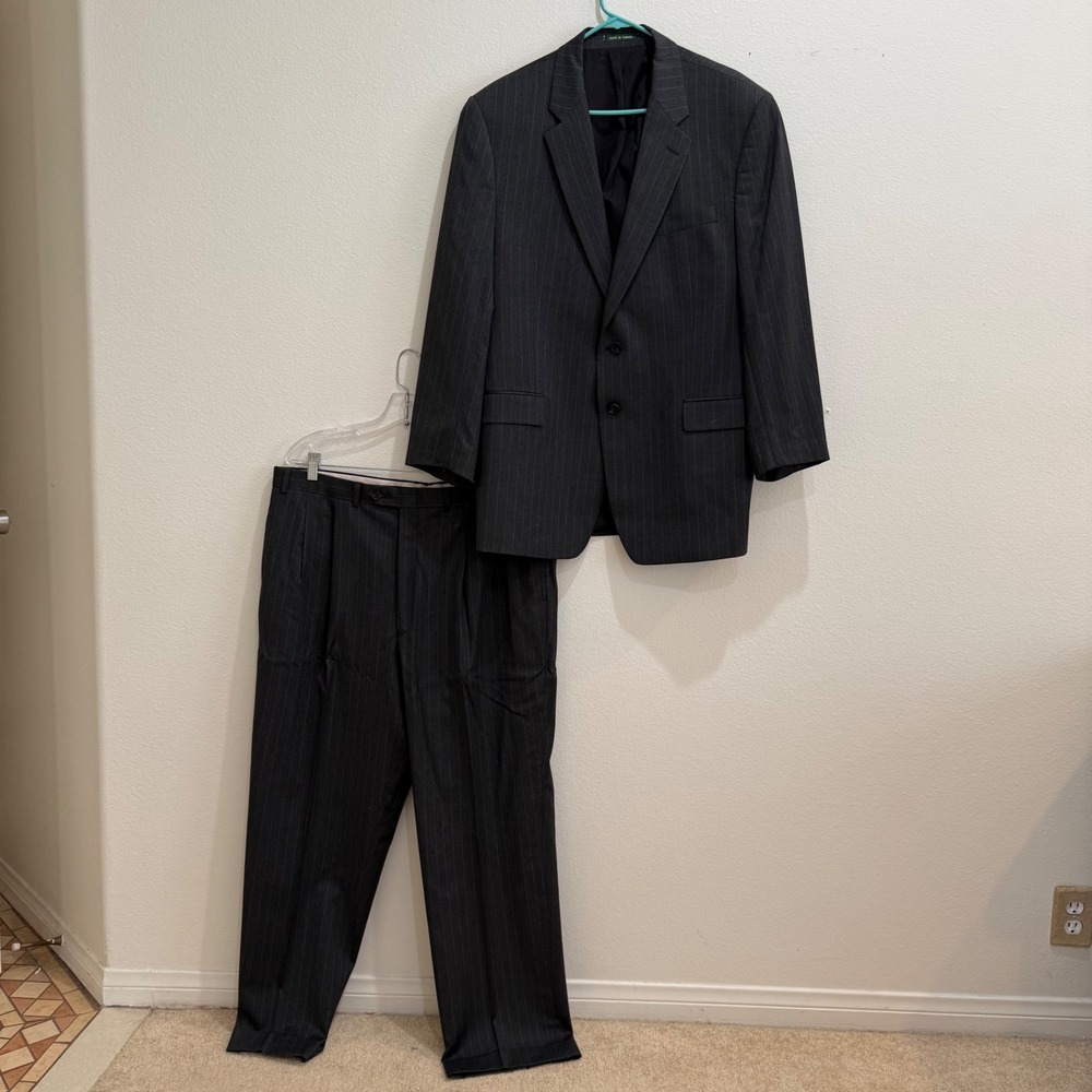 Lauren Ralph Lauren Mens Wool Pinstripe Suit Charcoal Gray 40W x 32L 2-Button